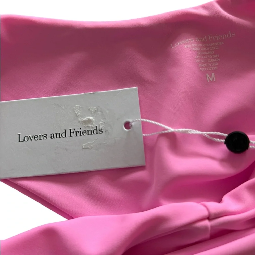 SALE!!! NWT Lovers & Friends Pink Camille One Shoulder Bikini Top Bright Pink - Picture 8 of 9